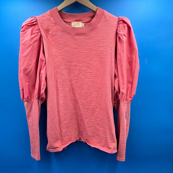 Nation LTD Tops - Nation LTD Lima Puff Sleeve Top Coral Pink Slub Cotton Womens Medium 1258JJR